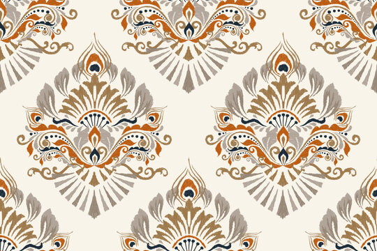 Ikat floral ethnic seamless pattern traditional vector illustration baroque style 
