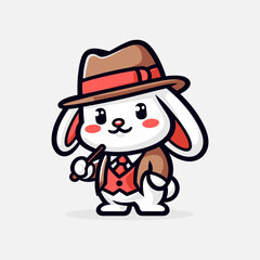 Cute rabbit wear a hat Cartoon Vector Icon Illustration. Animal Nature Icon Concept Isolated Premium Vector. Flat Cartoon Style