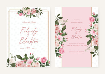 Pink and white rose vector elegant watercolor wedding invitation floral design
