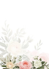 Pink and white modern background watercolor invitation with floral and flower