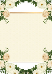 Beige and white vector frame with foliage pattern background with flora and flower