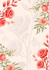 Red and beige modern background invitation template with floral and flower