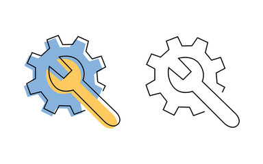 settings. to fix. parameters. It's broken. the tool. a broken laptop. global settings. update. mistakes. the icon. vector. on a white background. flat icons. Linart.