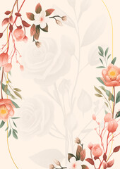 Pink and beige watercolor hand painted background template for Invitation with flora and flower