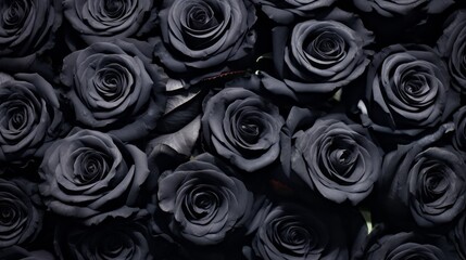 Close-up Top view Background, texture of beautiful black roses.