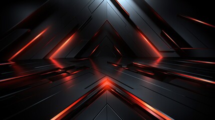 Techno 3D abstract background black and red light.