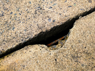 Cracks in concrete floors caused by a powerful earthquake