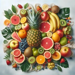 Naklejka na ściany i meble Fresh and Colorful Tropical Fruits