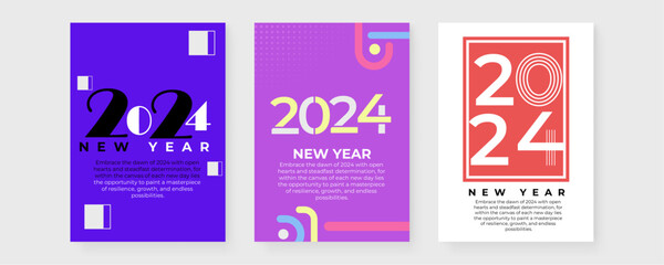Colorful colourful vector happy new year 2024 colorful simple greeting card design