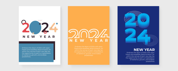 Naklejka premium Colorful colourful vector modern happy new year 2024 greeting card text design