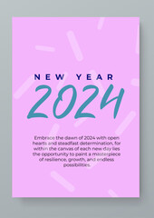 Green and purple violet vector minimalist 2024 set of happy new year greeting card abstract geometric typography design