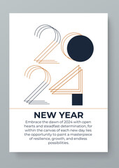 Orange white and black vector minimalist 2024 set of happy new year greeting card abstract geometric typography design