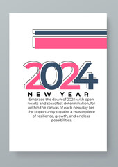 White blue and pink vector modern design 2024 greeting card for happy new year