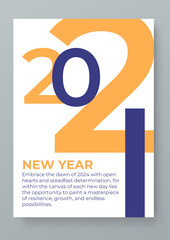 Orange blue and white vector modern design 2024 greeting card for happy new year