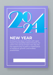 Blue white and purple violet vector modern happy new year 2024 greeting card text design