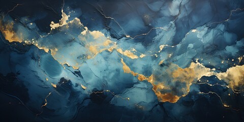 Background with dark blue marbled and gold vintage texture. - obrazy, fototapety, plakaty