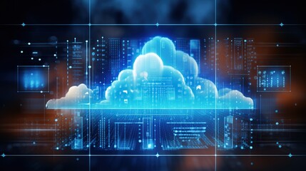 Smart cloud technology connects and transmits information through the Internet network. Technology digital database background. - obrazy, fototapety, plakaty