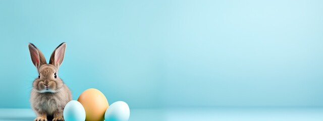 Celebrate Easter with a minimalistic touch – a professionally captured image of the Easter bunny against a bright background, copy space - obrazy, fototapety, plakaty