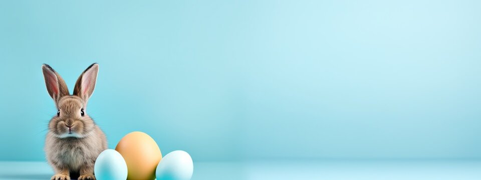 Celebrate Easter with a minimalistic touch – a professionally captured image of the Easter bunny against a bright background, copy space