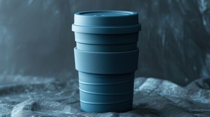  a stack of blue cups sitting on top of a pile of white paper on top of a bed of snow.