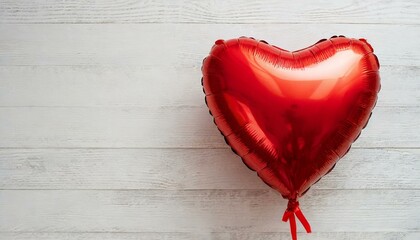 Balloon Whispers: Red Heart on White Wooden Desktop
