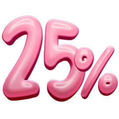 pink numbers 25 percent offer in 3d isolated from background