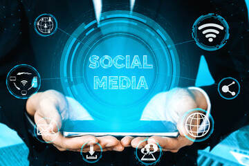 Social media and young people network concept. Modern graphic interface showing online social connection network and media channels to engage customer interaction in the digital business. uds