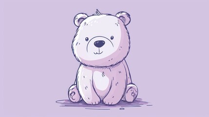  a drawing of a teddy bear sitting on the ground with a sad look on its face on a purple background.