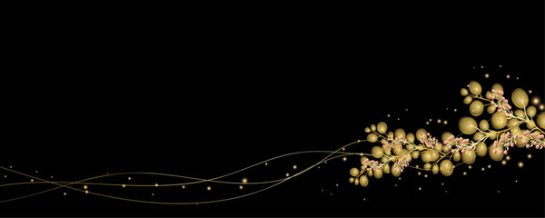 Luxury minimal style wallpaper with golden line art flower and botanical leaves. Herbal eucalyptus leaves frame. Greenery wedding  minimalist invitation. Watercolor style card. - obrazy, fototapety, plakaty