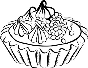 Custard Tart with cream and berries, Dessert line art SVG vector graphic of baking illustration
