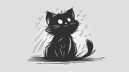  a black cat sitting in the rain with its eyes closed and it's head turned to look like it's crying.