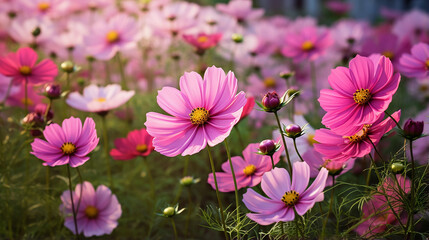 Fototapeta premium beautiful nature background with cosmos flower blossom in garden
