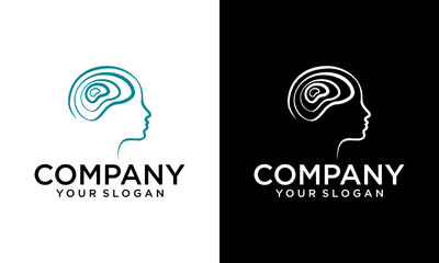 Creative brain people head logo. human face illustration. mind creative logo - obrazy, fototapety, plakaty