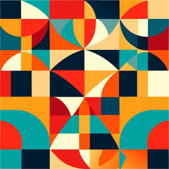 Bauhaus geometric pattern background. Abstract bauhaus style wallpaper. Colorful Bauhaus mosaic design pattern. Modern bauhaus mural print. Scandinavian minimalistic decorative ornament pattern.