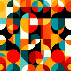 Bauhaus geometric pattern background. Abstract bauhaus style wallpaper. Colorful Bauhaus mosaic design pattern. Modern bauhaus mural print. Scandinavian minimalistic decorative ornament pattern.