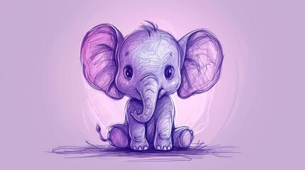  a drawing of a baby elephant sitting in front of a full moon with its trunk in the air and it's trunk in the air.
