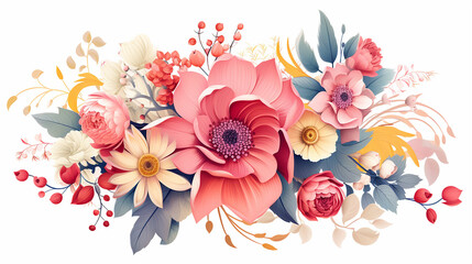 beautiful flowers and leaves composition decorative wedding illustration on white background