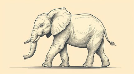  a drawing of an elephant standing on a plain ground with its trunk in the air and it's trunk in the air.