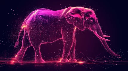 Foto op Aluminium  an elephant standing in the middle of a purple and pink background with lines and dots in the shape of an elephant. © Shanti