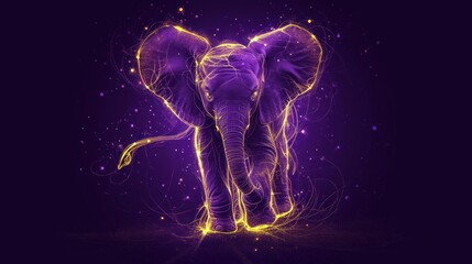 Obraz na płótnie Canvas a digital painting of an elephant's head and tusks on a purple background with stars and lines.