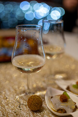 Degustation appetisers for visitors made by great chefs of high cuisine French restaurants, winter festival, Avenue de Champagne, Epernay, France