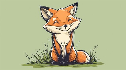  a drawing of a fox sitting in the grass with its head turned to look like it's resting on the ground.