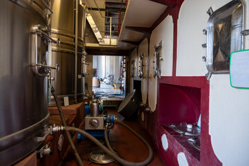 Concrete tanks for first fermentation of grapes, Saint-Emilion wine making region picking, sorting...