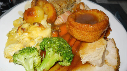 A tasty Christmas dinner with meat and loads of vegetables