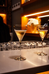 Visitors drink of sparkling wine champagne on outdoor winter festival in December on Avenue de Champagne, Epernay, Champagne region, France