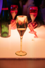 Visitors drink of sparkling wine champagne on outdoor winter festival in December on Avenue de Champagne, Epernay, Champagne region, France