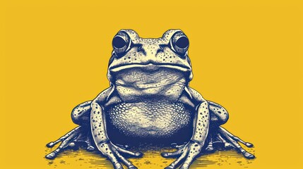 Fototapeta premium a frog on a yellow background with a blue and white image of a frog on a yellow background with a blue and white image of a frog on a yellow background.