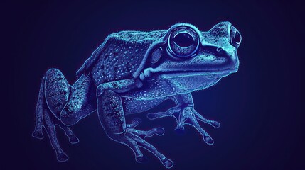  a close up of a blue frog on a black background with a blue light in the middle of the image. - obrazy, fototapety, plakaty