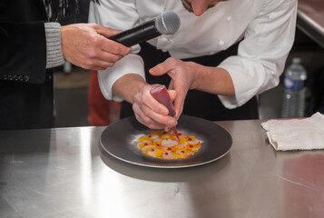 Cooking masterclass for visitors, great chefs high cuisine French restaurants, fine dining, winter festival, Avenue de Champagne, Epernay, France