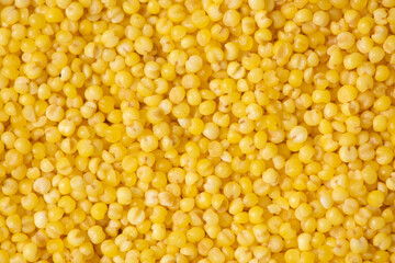 Background of raw millet seeds close up. Millet seeds texture.